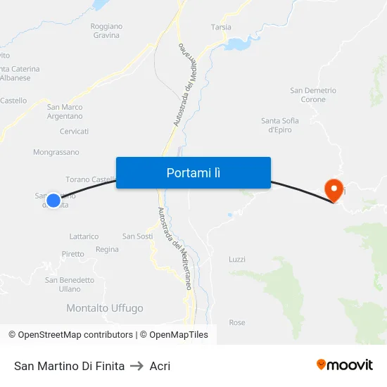 San Martino Di Finita to Acri map