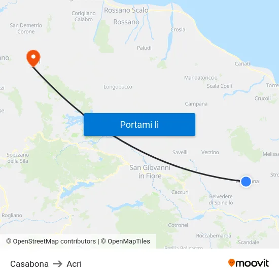 Casabona to Acri map