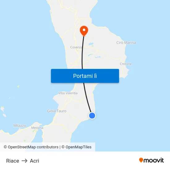 Riace to Acri map