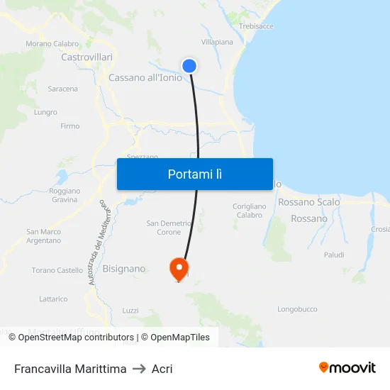 Francavilla Marittima to Acri map