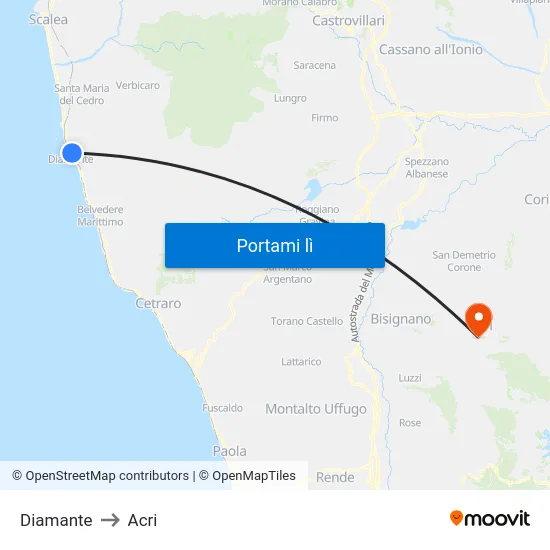 Diamante to Acri map