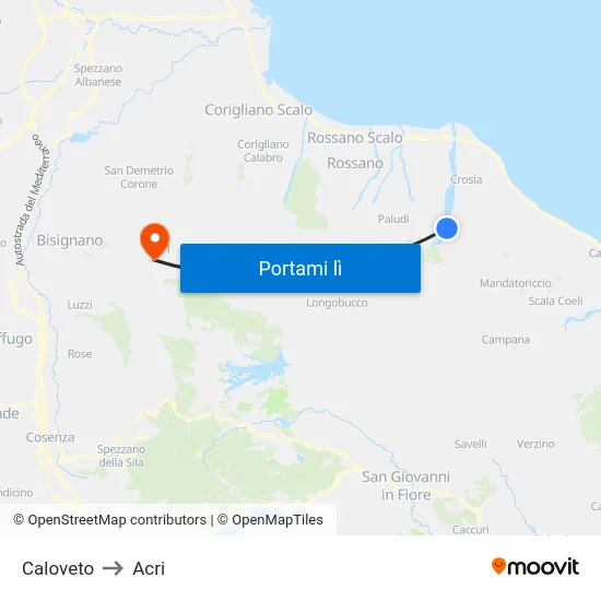 Caloveto to Acri map