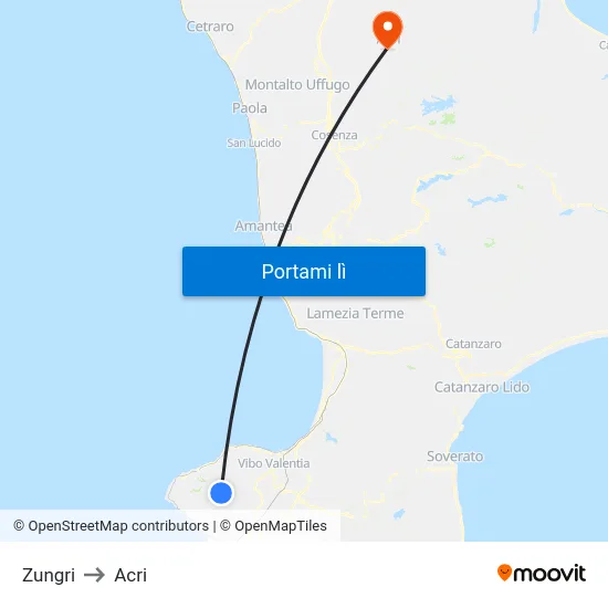 Zungri to Acri map
