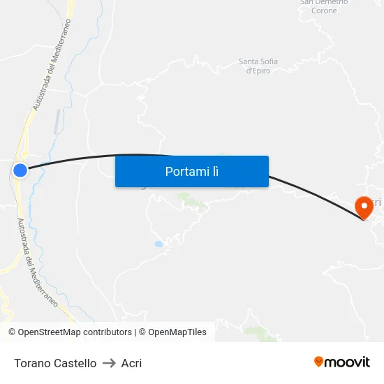 Torano Castello to Acri map