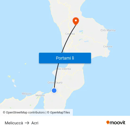 Melicuccà to Acri map