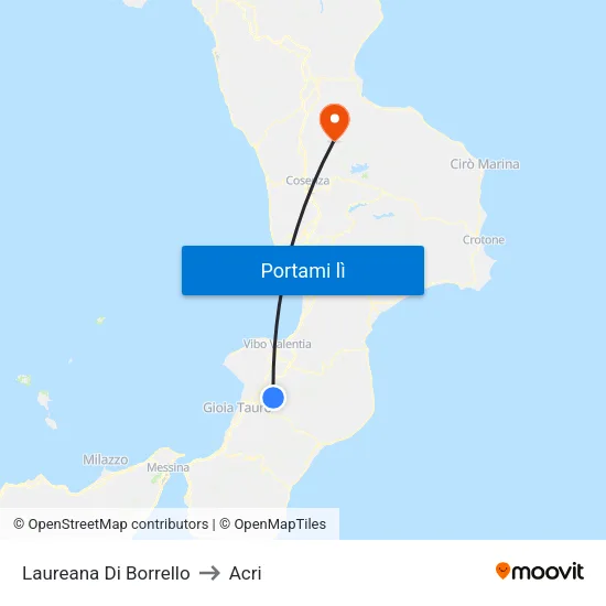 Laureana Di Borrello to Acri map