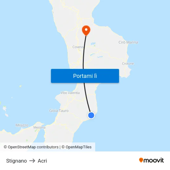 Stignano to Acri map