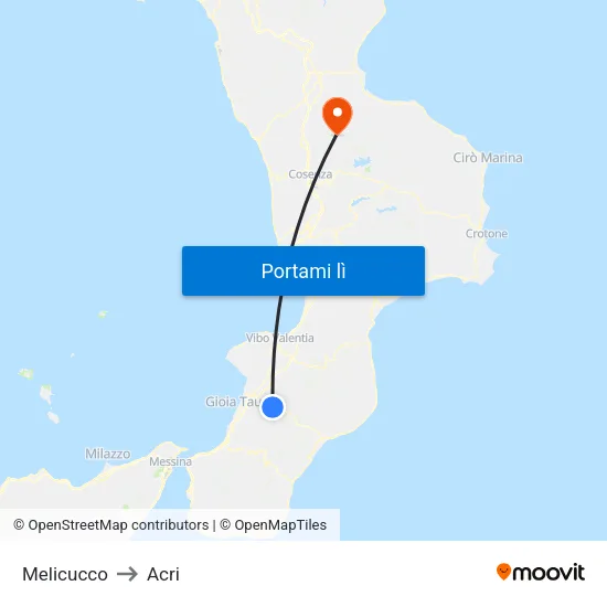 Melicucco to Acri map