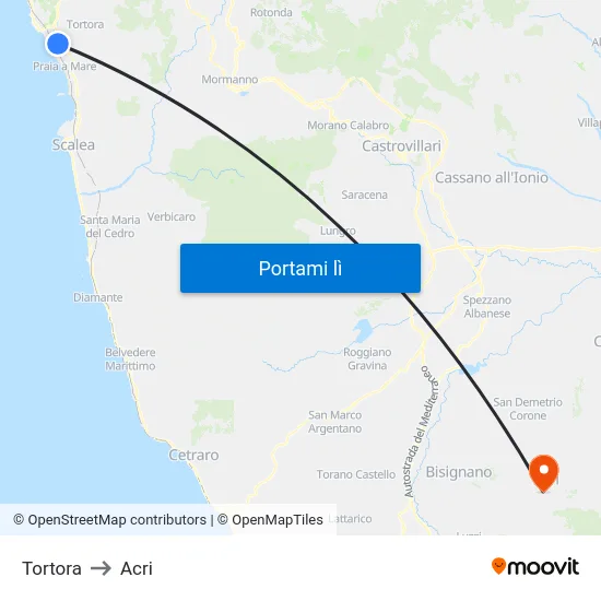 Tortora to Acri map