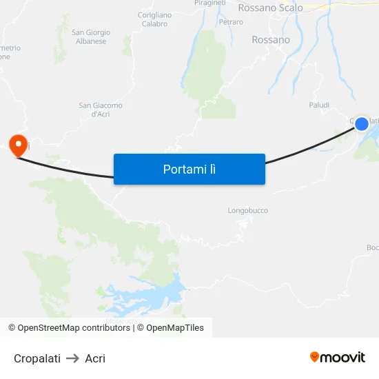 Cropalati to Acri map