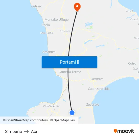 Simbario to Acri map