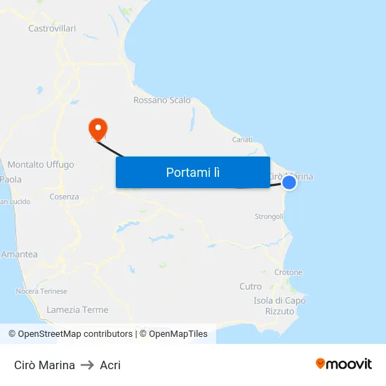 Cirò Marina to Acri map