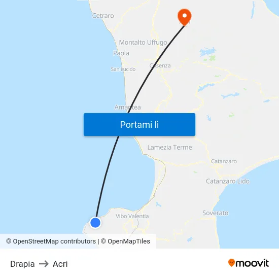 Drapia to Acri map