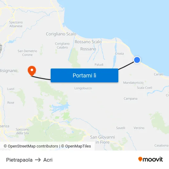 Pietrapaola to Acri map