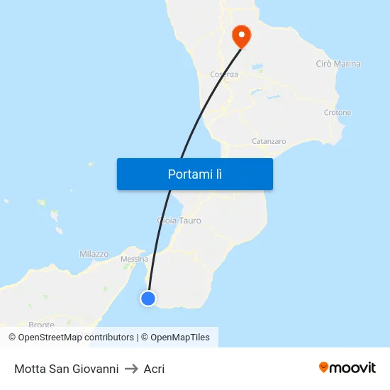 Motta San Giovanni to Acri map