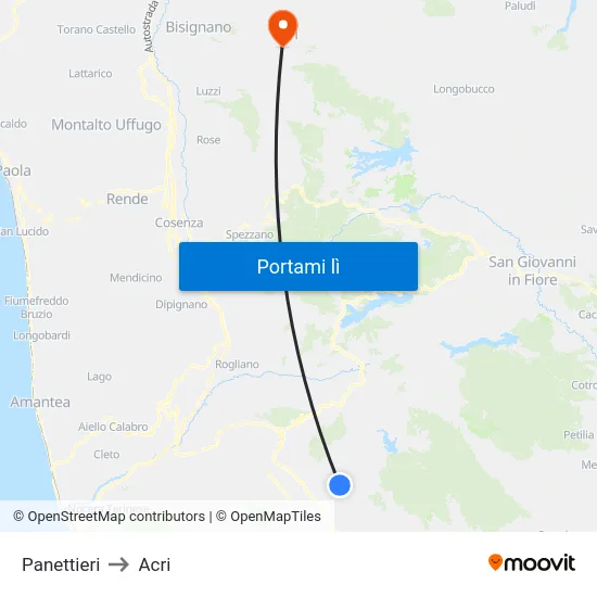 Panettieri to Acri map