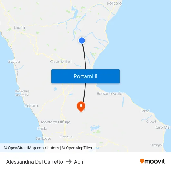 Alessandria Del Carretto to Acri map
