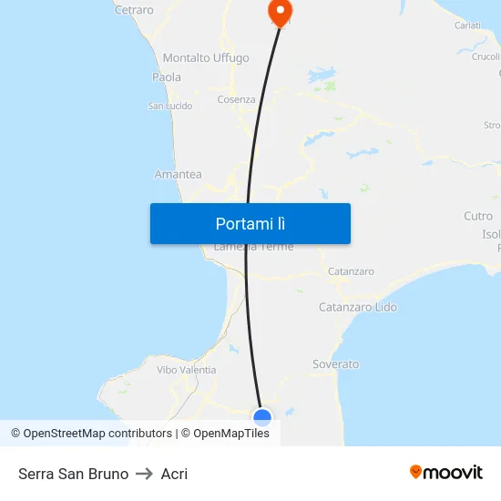 Serra San Bruno to Acri map