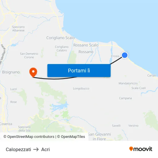 Calopezzati to Acri map