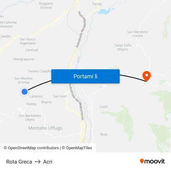 Rota Greca to Acri map