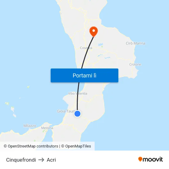Cinquefrondi to Acri map