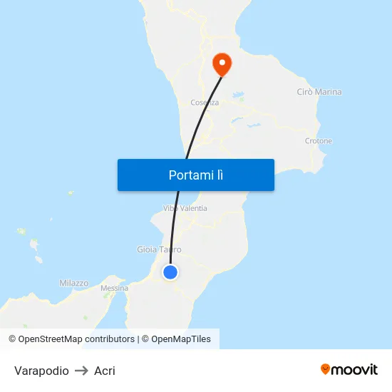 Varapodio to Acri map