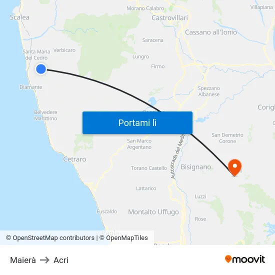 Maierà to Acri map