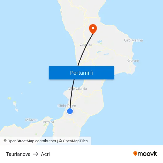 Taurianova to Acri map