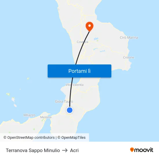 Terranova Sappo Minulio to Acri map