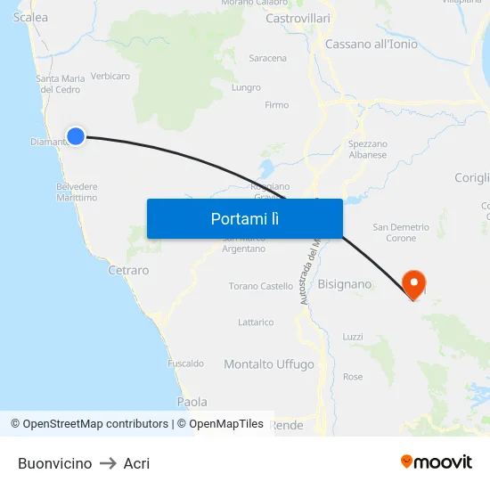 Buonvicino to Acri map