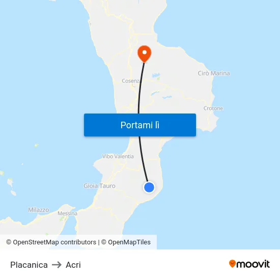 Placanica to Acri map