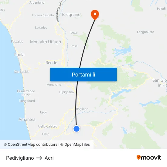 Pedivigliano to Acri map