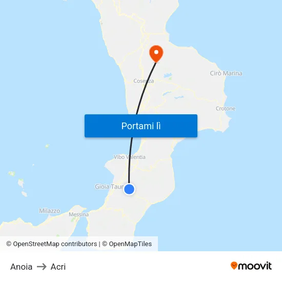 Anoia to Acri map