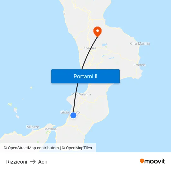 Rizziconi to Acri map