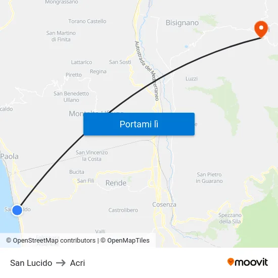 San Lucido to Acri map
