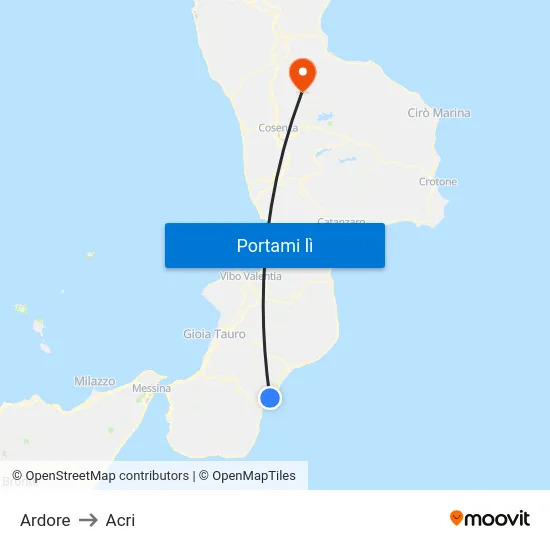 Ardore to Acri map