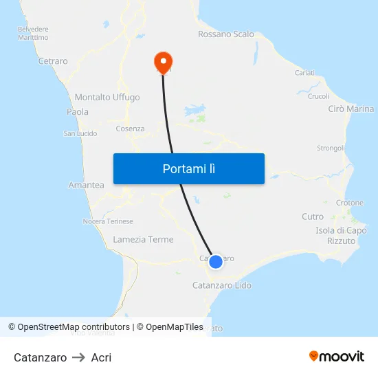 Catanzaro to Acri map