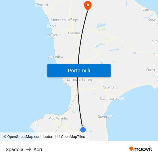 Spadola to Acri map