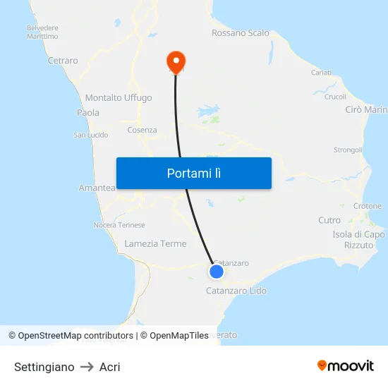 Settingiano to Acri map