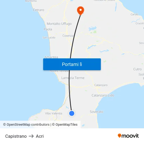 Capistrano to Acri map