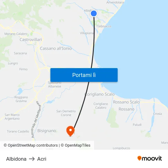 Albidona to Acri map