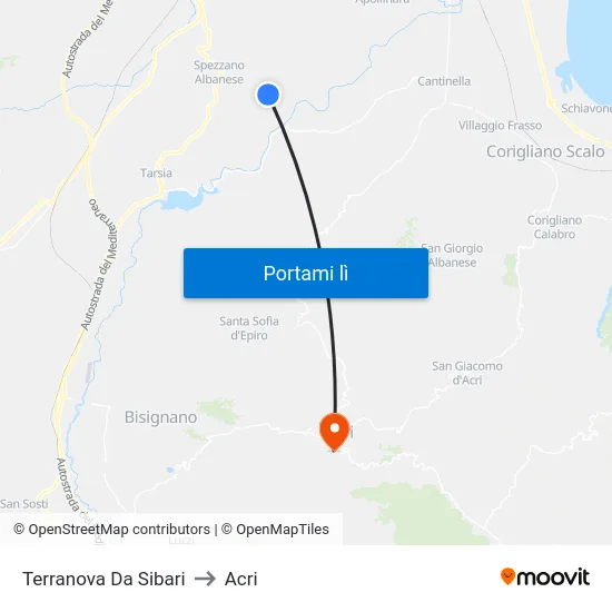 Terranova Da Sibari to Acri map