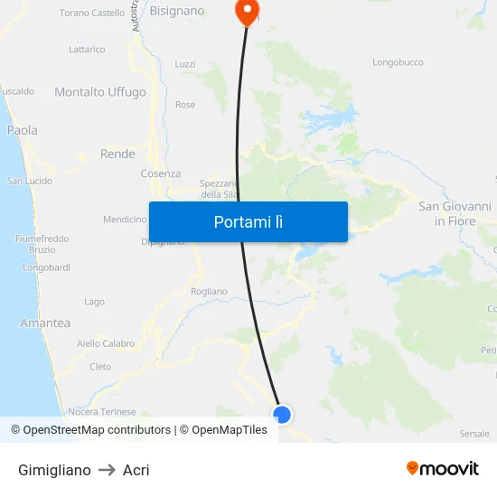 Gimigliano to Acri map
