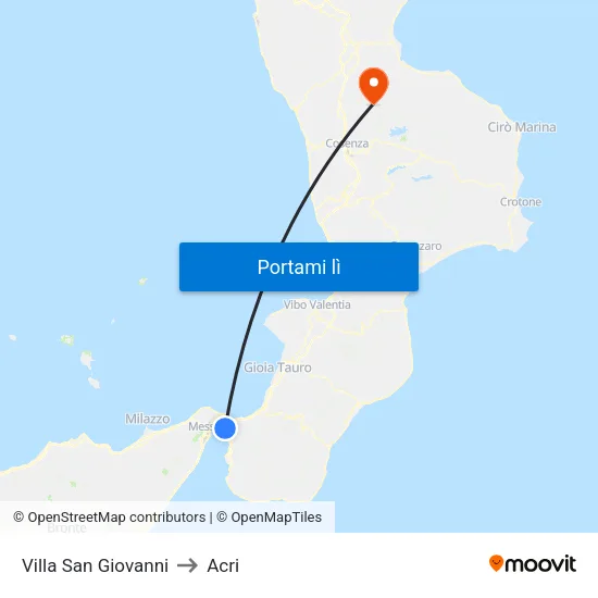 Villa San Giovanni to Acri map