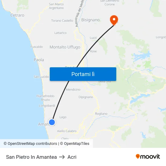 San Pietro In Amantea to Acri map