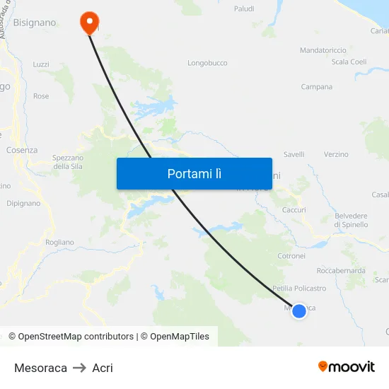 Mesoraca to Acri map