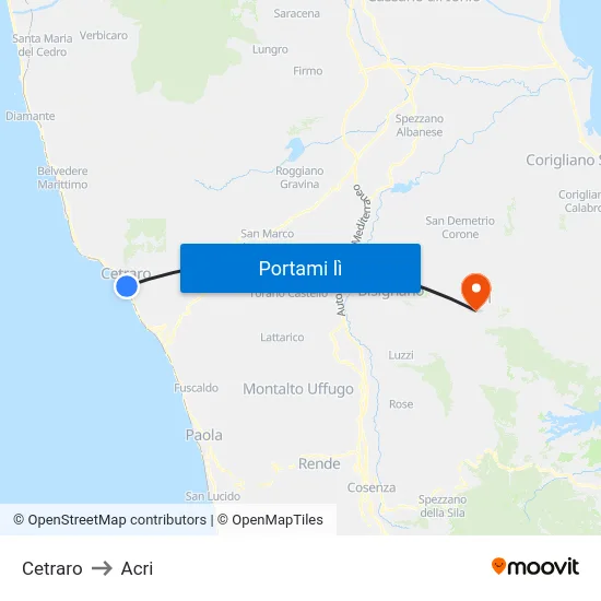 Cetraro to Acri map