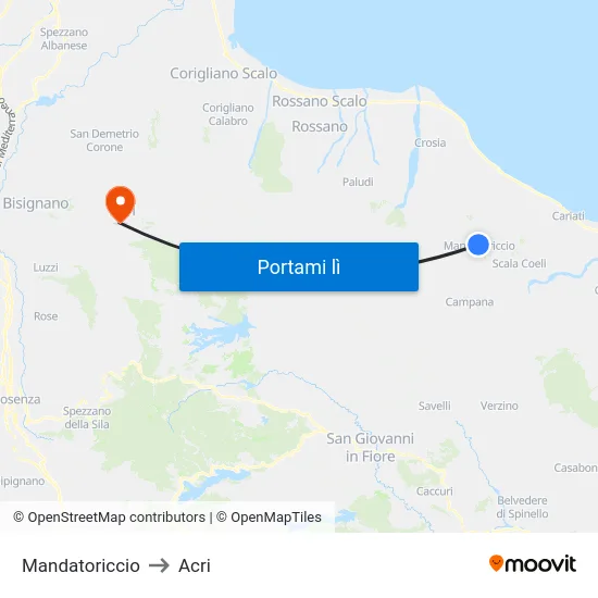 Mandatoriccio to Acri map