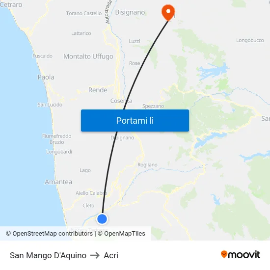 San Mango D'Aquino to Acri map