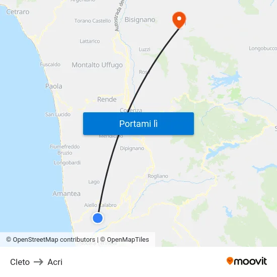 Cleto to Acri map